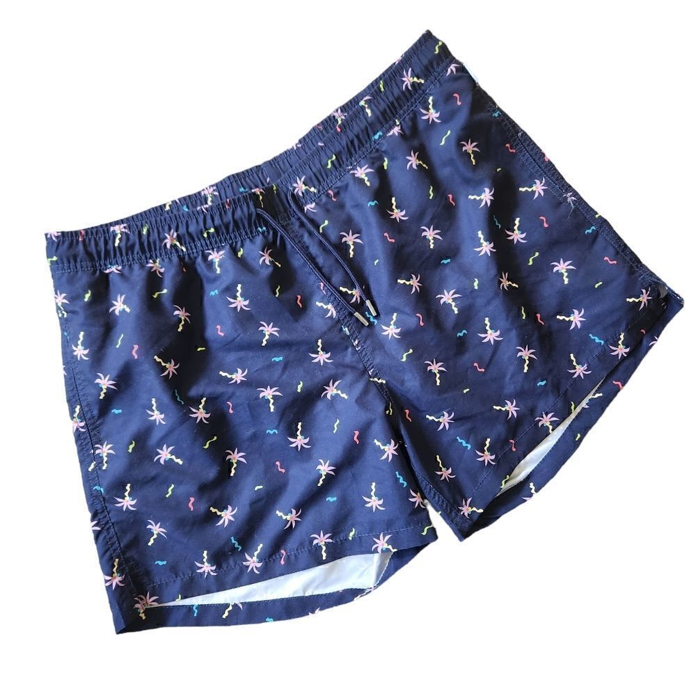 Happy Socks Swim Trunks Mens XL Blue Palm Trees Mesh Lined Shorts